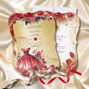 Red Gold Quinceanera Dress Ceremony Reception