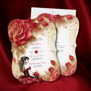 Red Gold Quinceanera Dress Ceremony Reception