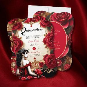Red Gold Quinceanera Dress Ceremony Reception