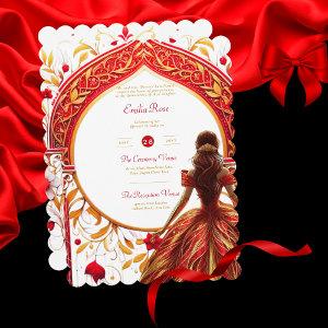 Red Gold Quinceanera Dress Ceremony Reception