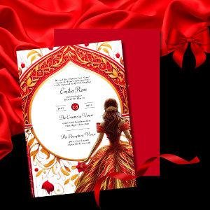Red Gold Quinceanera Dress Ceremony Reception