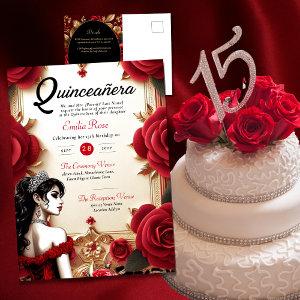 Red Gold Quinceanera Dress Ceremony Reception     Postcard