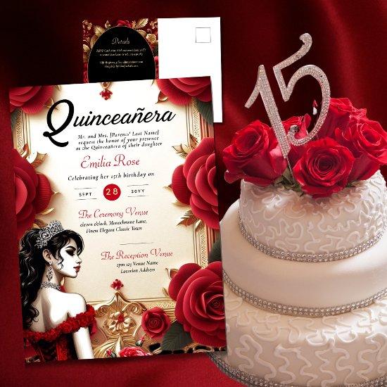 Red Gold Quinceanera Dress Ceremony Reception     Postcard