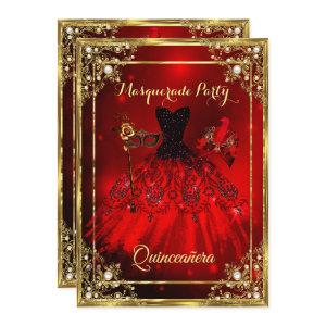 Red Gold Quinceanera Dress Masquerade Party