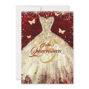 Red Gold Sparkle Butterfly Dress Quinceanera