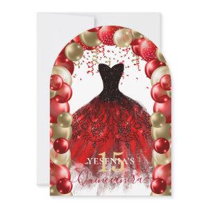Red Gold Sparkle Dress Quinceañera Balloon Arch
