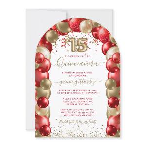 Red Gold Sparkle Quinceañera Balloon