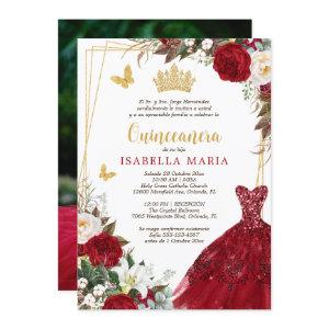 Red Gold Tiara Quinceañera  in Spanish