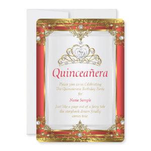 Red Gold White Pearl Princess Quinceanera