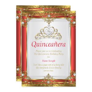 Red Gold White Pearl Princess Quinceanera