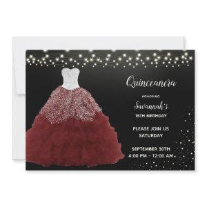 Red Gown String Lights Quinceanera