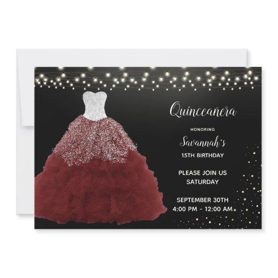 Red Gown String Lights Quinceanera