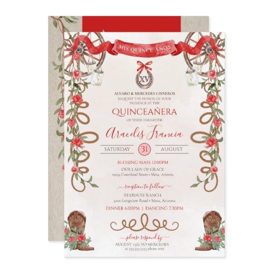 Red Green Rustic Boho Western Charra Quinceanera
