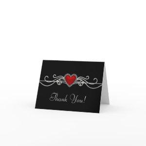 Red Heart Black Thank You Cards