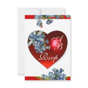 RED HEART & FORGET ME NOTS MONOGRAM blue white