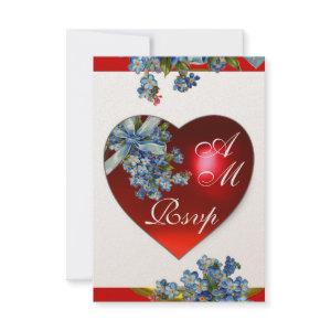 RED HEART WITH BLUE FORGET ME NOTS MONOGRAM RSVP