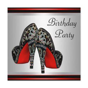 Red High Heel  Shoes Red Black Birthday Party