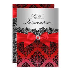 Red Lace Damask & Bow Quinceanera