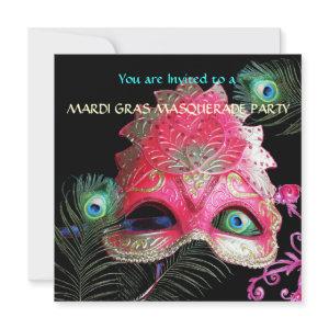 RED MASK WITH  PEACOCK FEATHERS MASQUERADE PARTY