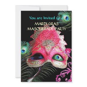RED MASK WITH  PEACOCK FEATHERS MASQUERADE PARTY