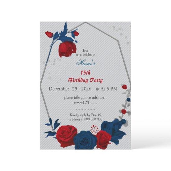 red & navy blue flowers geomertic birthday