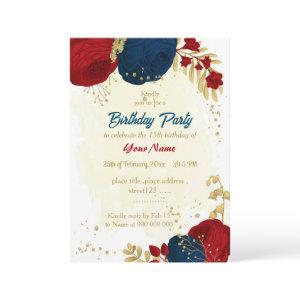 red & navy blue flowers gold leaves birthday