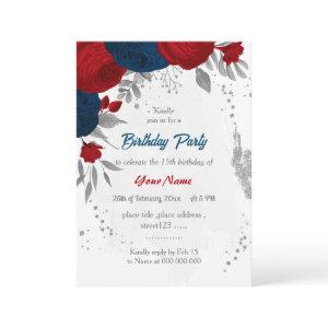 red & navy blue flowers silver birthday party