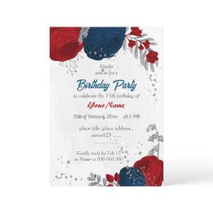 red & navy blue flowers silver birthday party