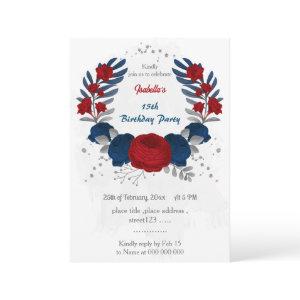 red & navy blue flowers silver leaves birthday