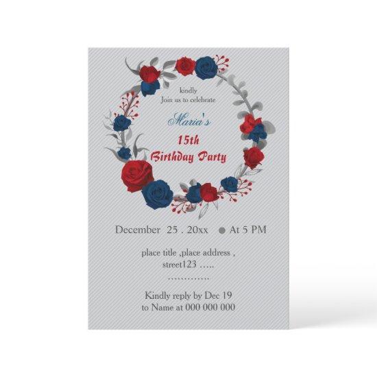 red & navy blue flowers wreath birthday