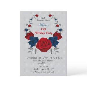 red & navy blue flowers wreath birthday