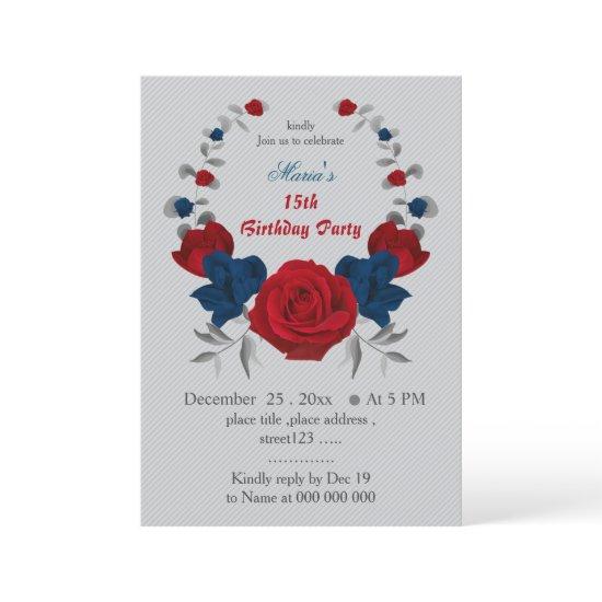 red & navy blue flowers wreath birthday