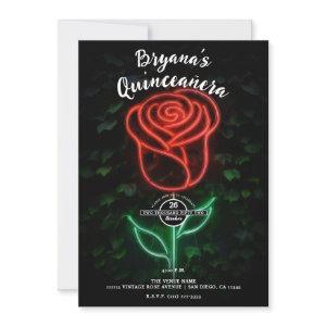 Red Neon Light Glowing Rose Ivy 15 Quinceañera