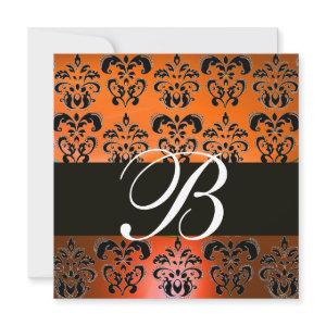 RED ORANGE YELLOW BLACK  DAMASK MONOGRAM , white