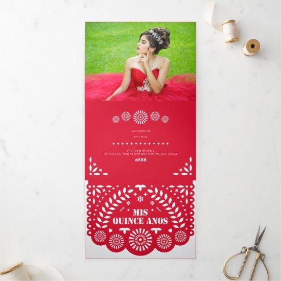Red Papel Picado Mis Quince Años Tri-Fold