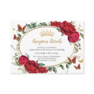Red Peonies Floral Flowers Butterflies Quinceañera Enclosure Card
