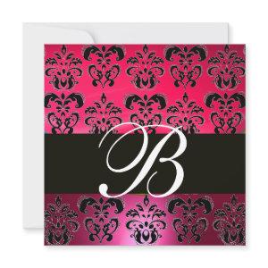 RED PINK BLACK DAMASK MONOGRAM fuchsia white
