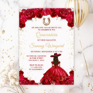 Red Princess Floral Charro Quinceañera