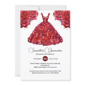 Red Quinceañera ballgown elegant rose flower 15th