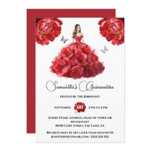 Red Quinceañera ballgown peony floral flowers