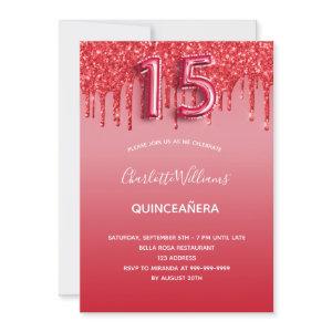 Red quinceanera glitter drips balloon luxurious