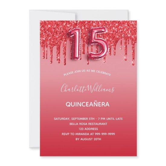 Red quinceanera glitter drips balloon luxurious