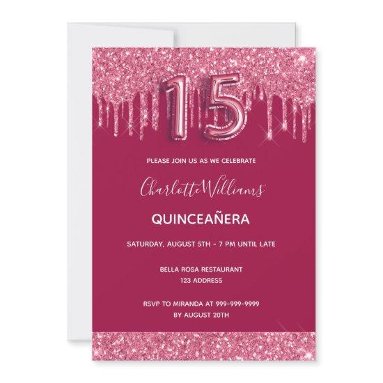Red quinceanera glitter elegant luxurious