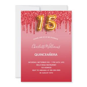 Red quinceanera glitter gold balloon luxurious