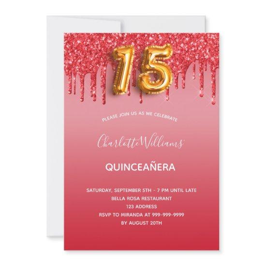 Red quinceanera glitter gold balloon luxurious