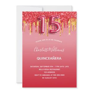 Red quinceanera glitter gold balloon luxurious