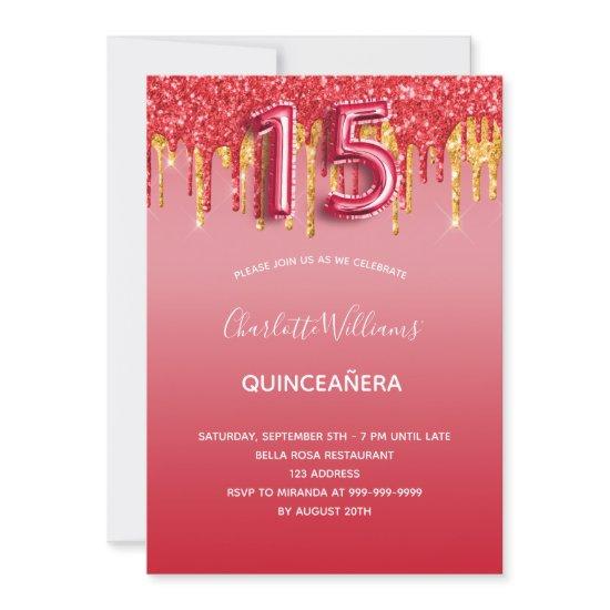 Red quinceanera glitter gold balloon luxurious