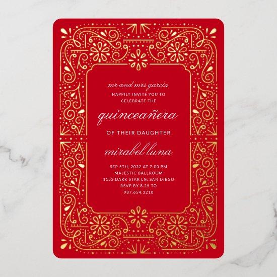 Red Quinceañera invitaciones Foil