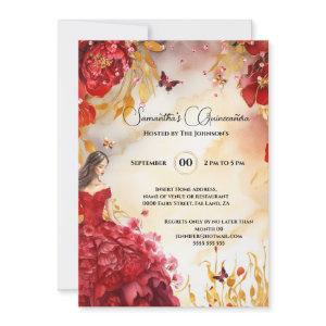 Red Quinceañera peony ballgown floral flowers
