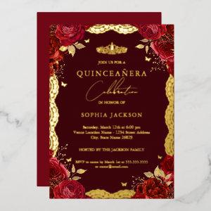 Red Quinceanera Rose Gold Lace Birthday Foil
